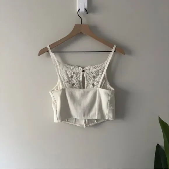Free People Have My Heart Tank Corset Top Cropped White Lace Button-Up Crop NWT - Picture 4 of 16